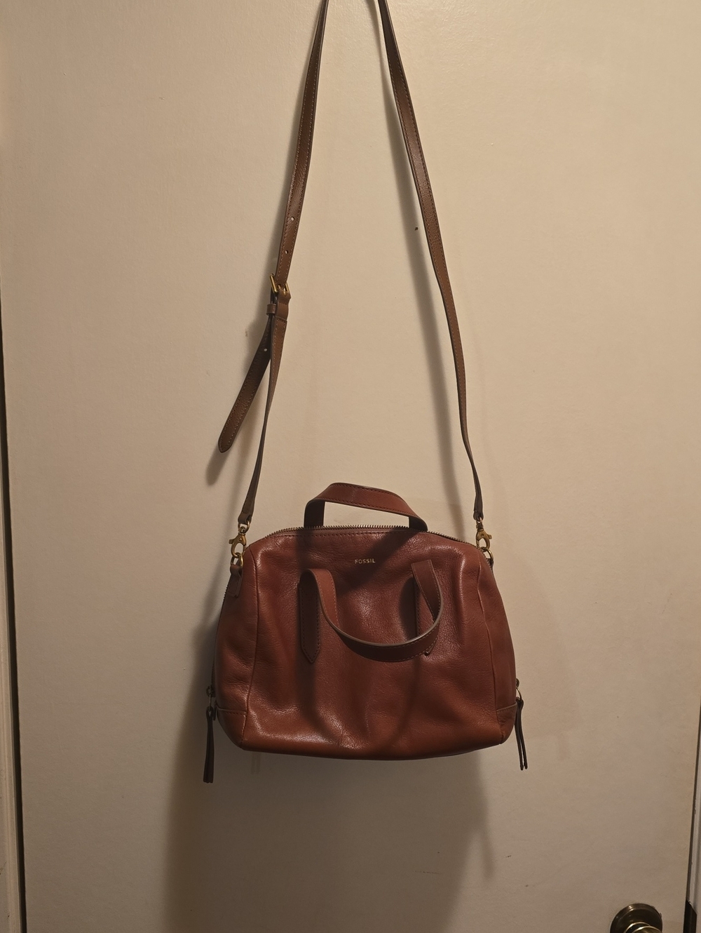Fossil Cognac Leather Satchel with Adjustable Crossbody Strap - Picture 1 of 9